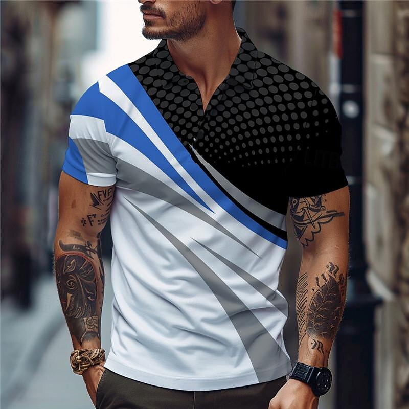 Men's Geometric Polo Shirts Golf Shirt Short Sleeve Polo Shirts Collared Shirts Business Casual Vacation Wear Formal Wear Festival Wear Buttons 3D Print Summer Red Blue Orange2