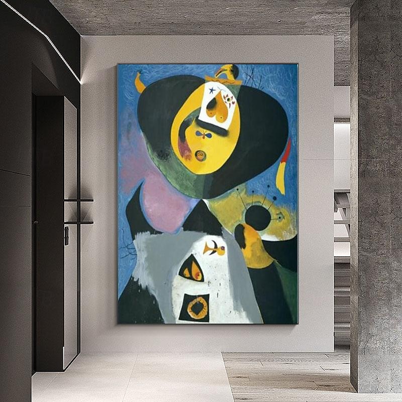 Hand Painted Copy Famous Joan Miro Paintings on Canvas Modern Artwork Abstract Canvas Wall Art Pictures For Living Room Decor (Dancer Heart Love) Frameless2