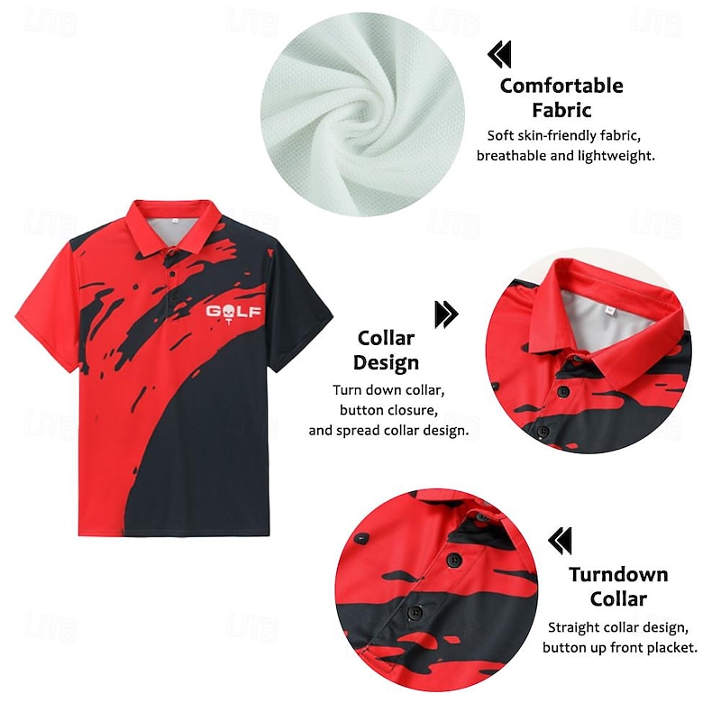 Men's Striped Sports Polo Shirts Golf Shirt Short Sleeve Polo Shirts Collared Shirts Casual Sportswear Vacation Wear 3D Print Buttons Yellow Red Royal Blue2