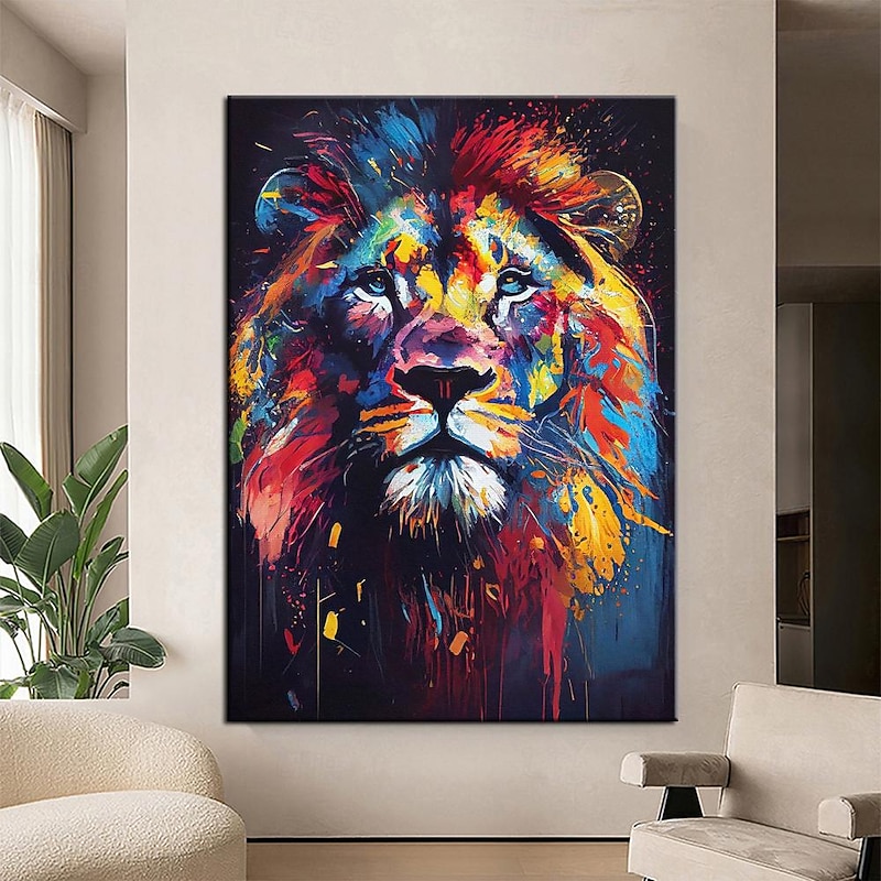 Large Lion Oil Painting on Canvas hand painted tiger Abstract Animal Canvas painting Wall Art Modern Impressionist Lion Artwork picture for Living Room bedroom wall home decor3