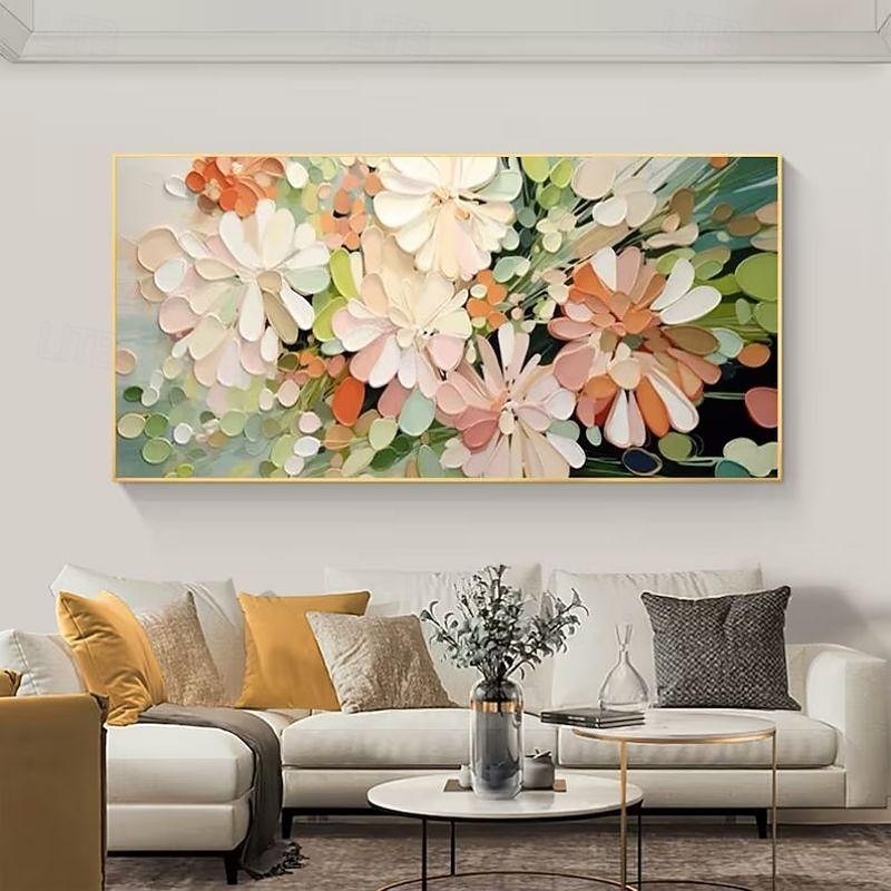 Handmade Oil Painting Canvas Wall Art Decoration 3D Palette Knife Flowers Cream Wind Warm Living Room Dining Bedroom Decorative painting for Home Decor Rolled Frameless Unstretched Painting2