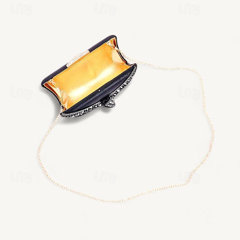 Women's Rhinestone Embellished Mules with Matching Clutch Bag – Elegant Black High Heel Shoes and Bow Detail for Weddings and Special Occasions3