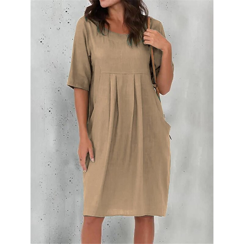 Women's Black Wine Blue Summer Spring Mini Dress Cotton Linen Dresses Casual Dress Basic Modern Daily Weekend Loose Fit Plain Crew Neck2