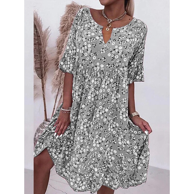 Women's Casual Dress V-Neck Short Sleeve Pink White Floral Print Empire Waist Spring Summer Versatile Daily Beach Picnic Flowy Comfortable Fabric Sizes Available3