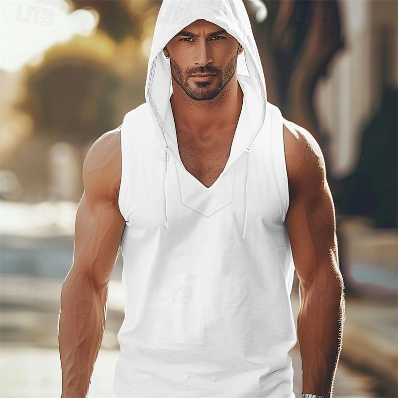 Men's Tank Top Vest Top Undershirt Sleeveless Shirt Sleeveless Hooded Summer Plain Fashion Designer Muscle Front Pocket Outdoor Going out Gym Black White Yellow Top Tee for Men3