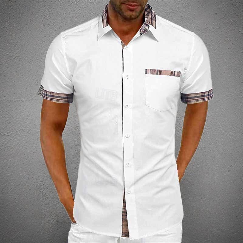 Men's Shirt Summer Shirt Casual Shirt Beach Shirt Button Up Shirt Black White Navy Blue Army Green Short Sleeve Plain Turndown Vacation Holiday Patchwork Clothing Apparel Polyester Fashion Casual