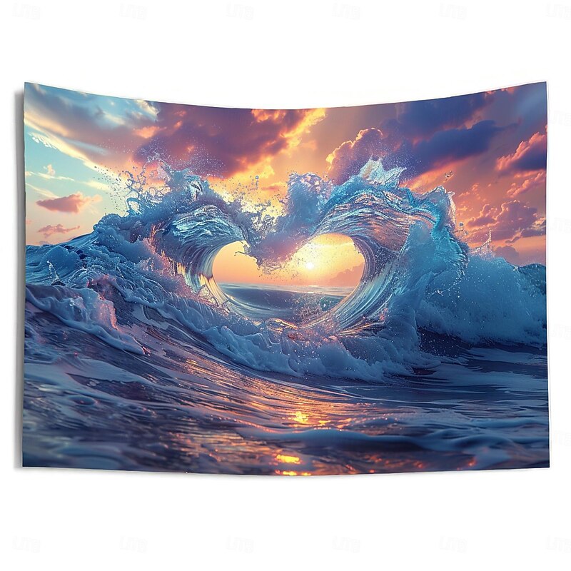 Wedding Decorations Backdrop Photograph Wall Hanging Large Tapestry Art Mural Decor Blanket Curtain Home Bedroom Living Room Decoration Sea Wave Heart4