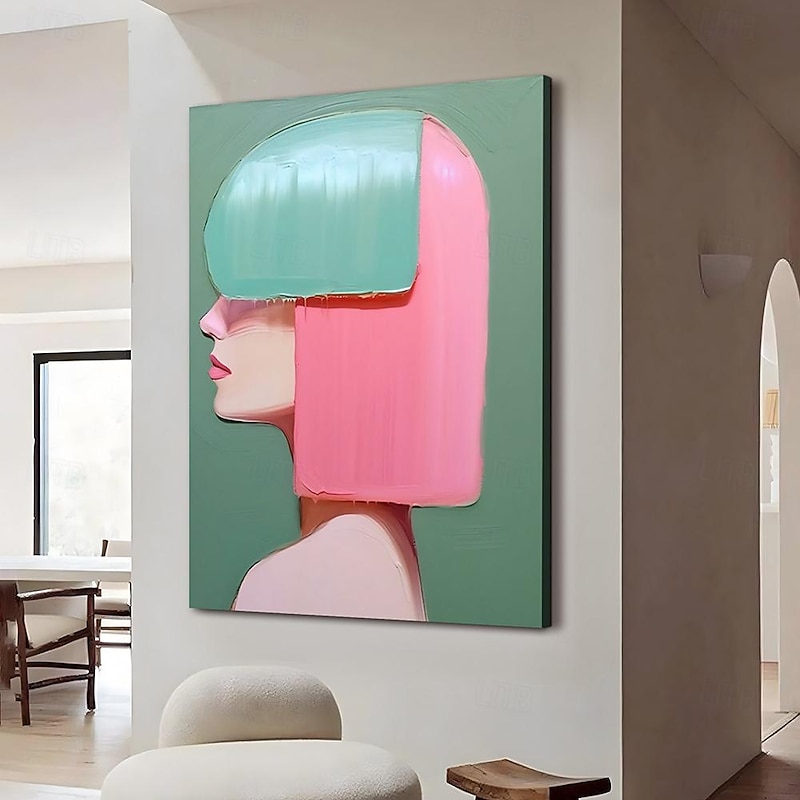 Hand painted Abstract Fashion Girl Canvas Painting Abstract pattyle girl painting for Living Room oil Painting Modern Wall Art Large Abstract Minimalist Bohemian Portrait painting Wall Art painting