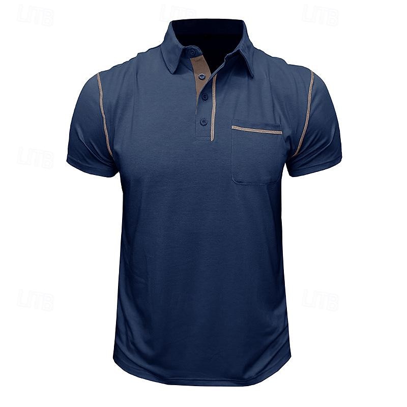 Men's Cotton Polo Shirt Golf Shirt Work Casual Lapel Short Sleeve Basic Modern Color Block Patchwork Button Spring & Summer Regular Fit Army Green Lake blue Forest Green Black White Burgundy Cotton2