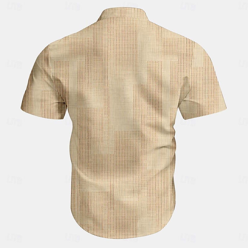 Men's Plaid Geometric Pattern Button Up Shirt Printed Shirts Short Sleeve Hawaiian Resort Vacation Holiday Daily Wear Summer Standing Collar Print Button-Down Light Blue White off-white Khaki 6
