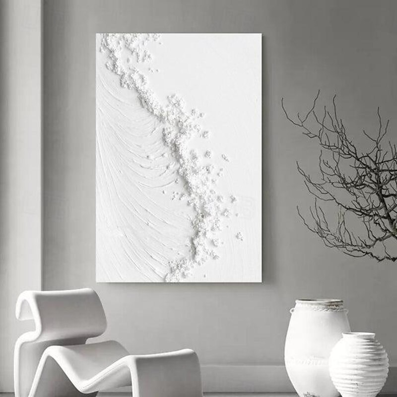 Large Abstract White Beach Oil Painting on Canvas hand painted Textured Painting Bedroom Wall Decor handmade Custom White painting Wall Art Modern Art Decor4