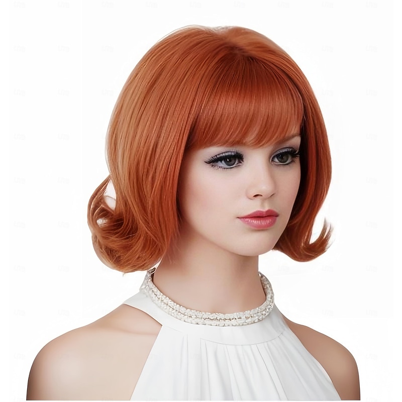 Copper Wig for Women Short Curly Retro Beehive Wig with Bangs Ginger 70's 80's Synthetic Costume Wig for Halloween Cosplay Daily Use