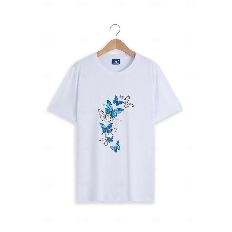 Women's T Shirt Butterfly Basic Short Sleeve T-shirt Sleeve Round Neck Regular Tops Home Daily Date Print Basic Black White Dark Pink Blue Summer4