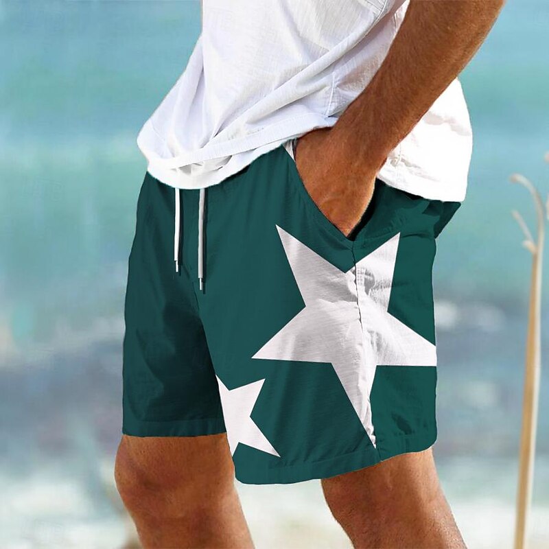 Men's Star Swim Trunks Swim Shorts Board Shorts Mid Waist Vacation Hawaiian Holiday Vacation Holiday Beach Drawstring with Mesh lining Elastic Waist Designer Clothing Apparel3