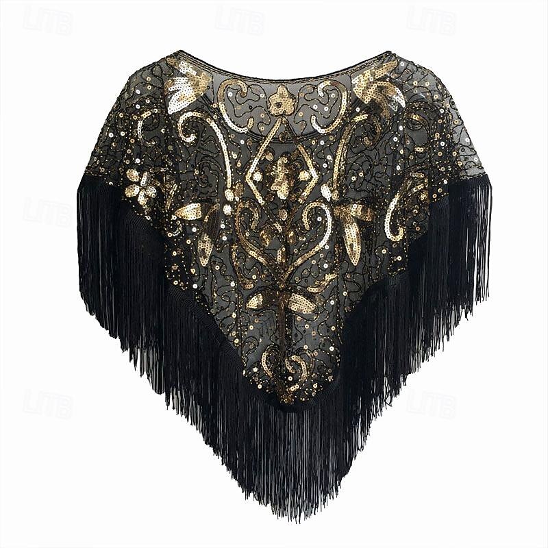 Retro Vintage Roaring 20s 1920s Party Costume Shawls The Great Gatsby Charleston Wedding Guest Sequins Tassel Fringe Fancy Dress Women's Christmas Carnival New Year Wedding Wedding Guest Event / Party - Main Image