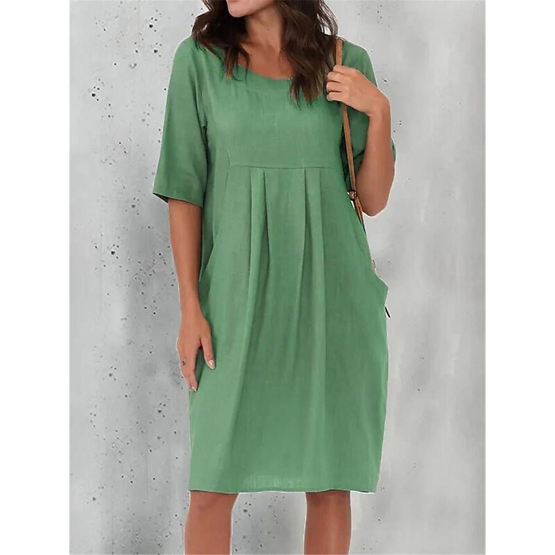 Women's Black Wine Blue Summer Spring Mini Dress Cotton Linen Dresses Casual Dress Basic Modern Daily Weekend Loose Fit Plain Crew Neck