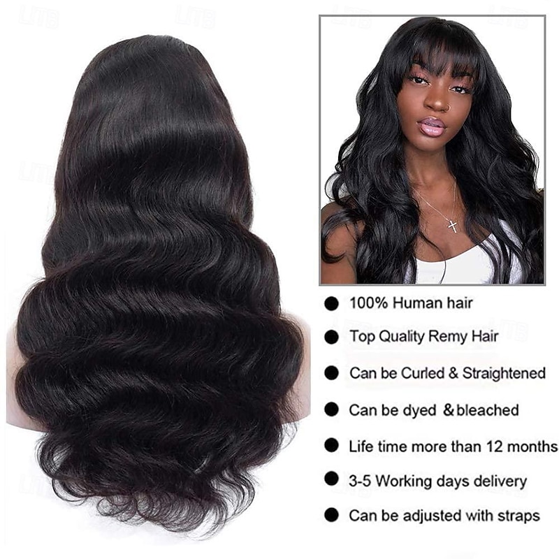 Body Wave Wigs with Bangs Human Hair Wig for Black Women Natural Color 150% Density Brazilian Virgin Hair None Lace Wigs  Machine Made Wig3