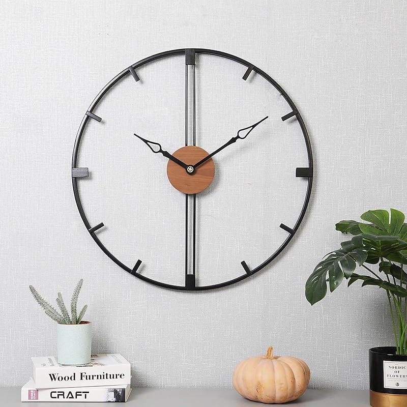 Wall Clock Art Large Modern Wall Clock Large Decor Art Wall Clocks Office Decor Minimalist Black Metal for Kitchen Bedroom Black 60cm