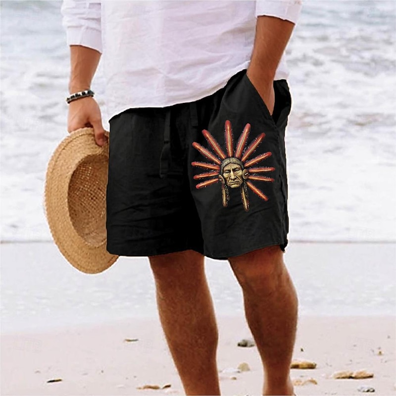 Men's Indian Culture Shorts Summer Shorts Beach Shorts Mid Waist Hawaiian Ethnic Casual Holiday St. Patrick's Day Drawstring Elastic Waist Print Designer Clothing Apparel