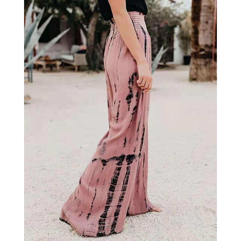 Women's Pants Trousers Casual Daily Long Tie Dye Wide Leg Elastic Waistband Printing Breathability Comfortable Micro-elastic Going out Weekend Pink Blue Green Gray Spring & Summer Regular Fit4