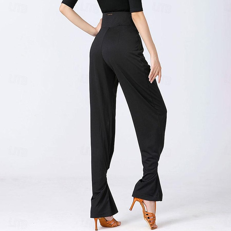 Latin Dance Ballroom Dance Pants Pure Color Splicing Women's Performance Training High Polyester4