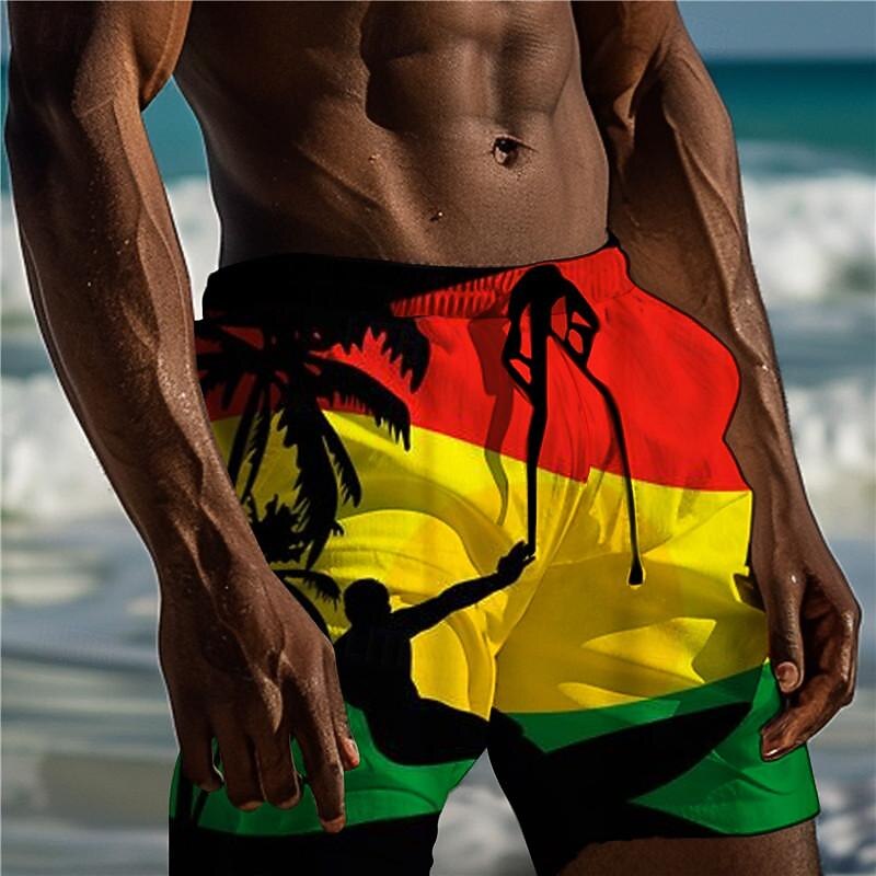 Men's Color Block Swim Trunks Swim Shorts Board Shorts Mid Waist Vacation Hawaiian Holiday Vacation Holiday Beach Drawstring with Mesh lining Elastic Waist Designer Clothing Apparel