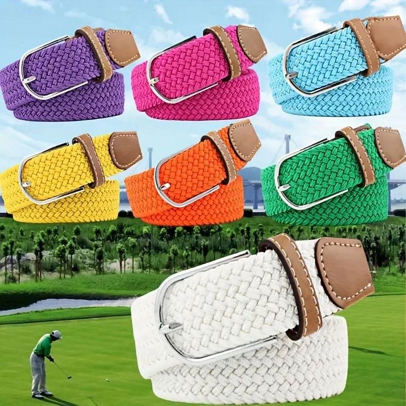 Golf Belt Unisex Stylish and Versatile Leather Belt with Buckle, Fashionable Woven Design, Elasticity, and Korean-style Casual Canvas for Men and Women