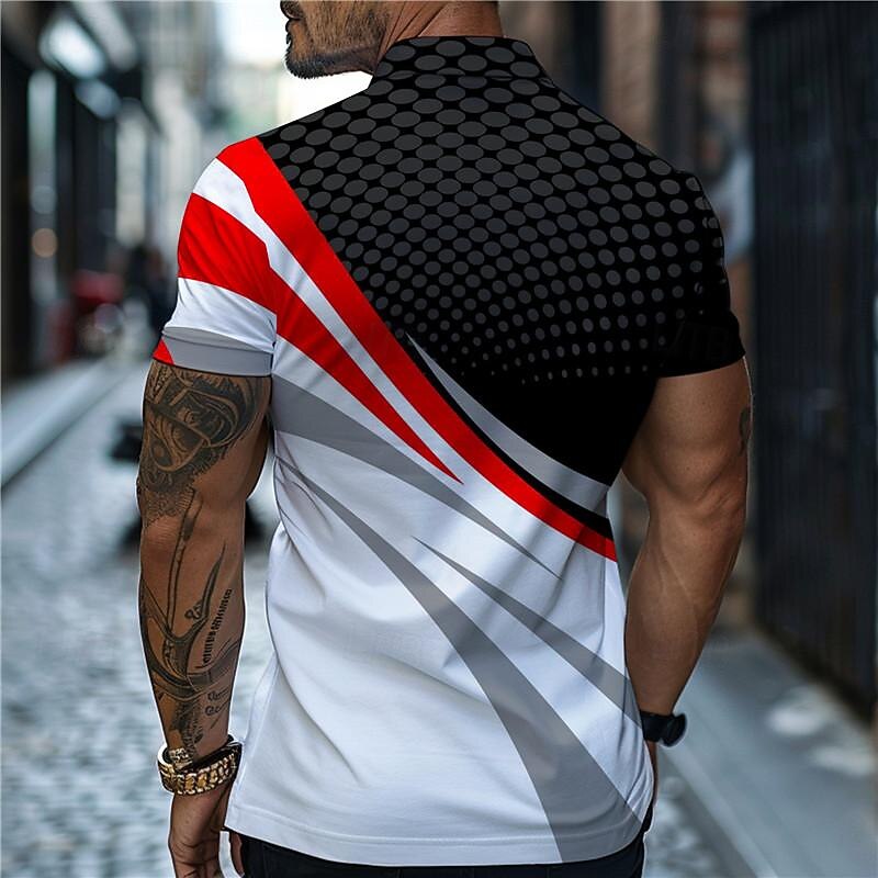 Men's Geometric Polo Shirts Golf Shirt Short Sleeve Polo Shirts Collared Shirts Business Casual Vacation Wear Formal Wear Festival Wear Buttons 3D Print Summer Red Blue Orange4