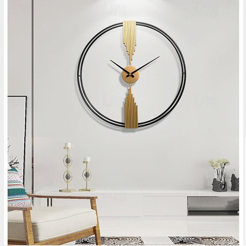 Clock Round Wall Clock Non Ticking Quartz Decorative Wall Watch Clock for Living Room Kitchen Home Office Black Golden 60 80 cm