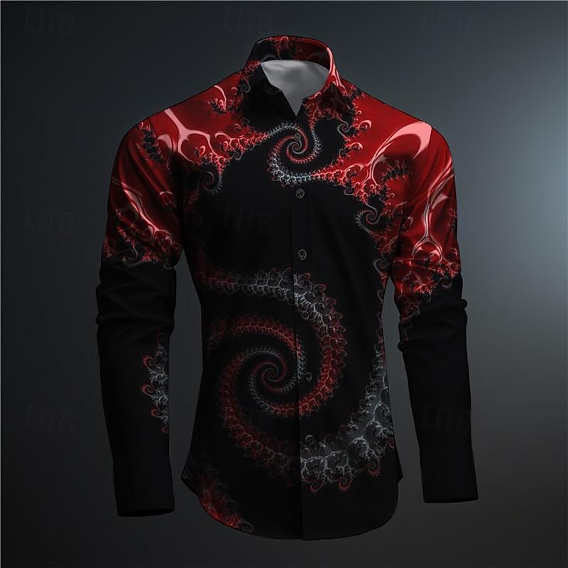 Men's Button Up Shirt Printed Shirts Long Sleeve Subcultural Vacation Party Street Spring & Summer Turndown Print Button-Down Black Red Blue Purple Fuchsia4