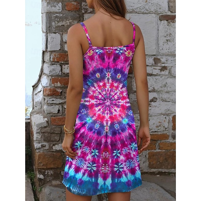 Women's Mini Dress Petite Dress Sundress Summer Dress Slip Dress Hawaiian Sexy Casual Vacation Beach Swimming Regular Fit Tie Dye Sleeveless Strap V Neck Purple Summer2