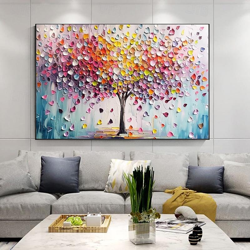Hand Painted Colorful Tree Of Life Canvas Oil Painting Abstract Landscape Picture Artwork Knife Paintings For Living Room Bedroom Wall Decor Unframed4