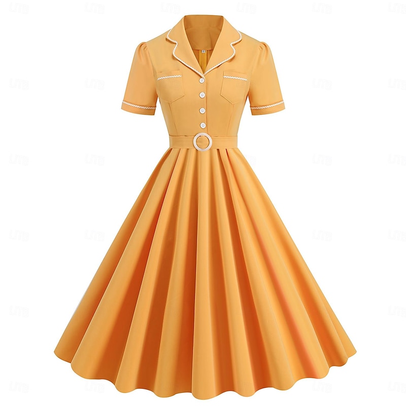 Retro Vintage 1950s Rockabilly Swing Dress Flare Dress Solid Color Fancy Dress Women's Halloween Masquerade Dailywear Bachelorette Party Adults Dress Homecoming Dresses