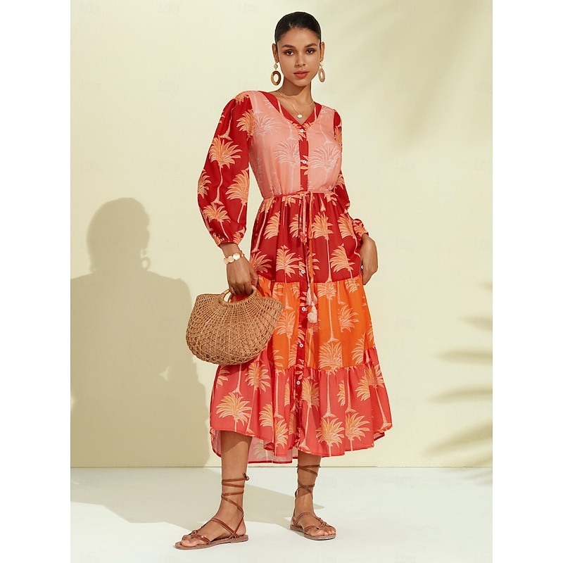 Floral Tassel Fringe V Neck Midi Dress4