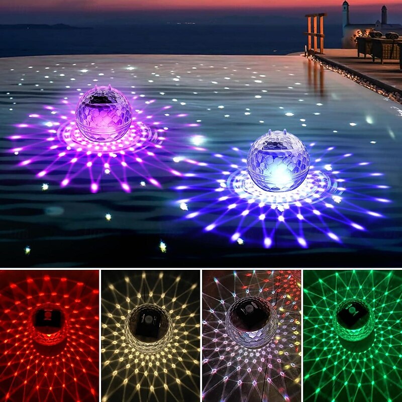 Solar Floating Pool Lights, Submersible LED Lights with RGB Color Changing, LED Waterproof Pool Lights for Outdoor Lighting Garden Backyard Lawn Path Wedding Party Pool Decoration 1/2Pcs3
