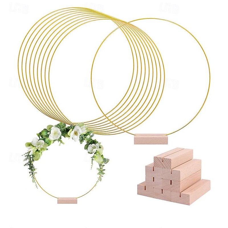 1 Pcs 12 Inch Metal Wreath Center Decorative Ornament With Wooden Bracket Diy Wedding Floral Decoration Props - Main Image