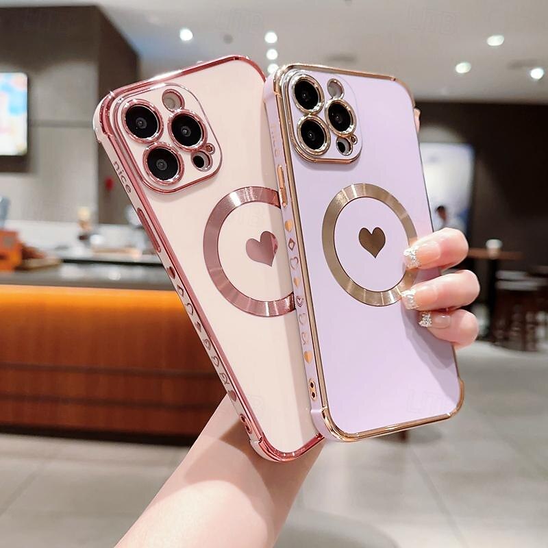 Phone Case For iPhone 17 Pro Max 17 Air 16 15 14 Pro Max Plus 13 12 11 Pro Max Back Cover Support Wireless Charging Shockproof Heart TPU Plating3