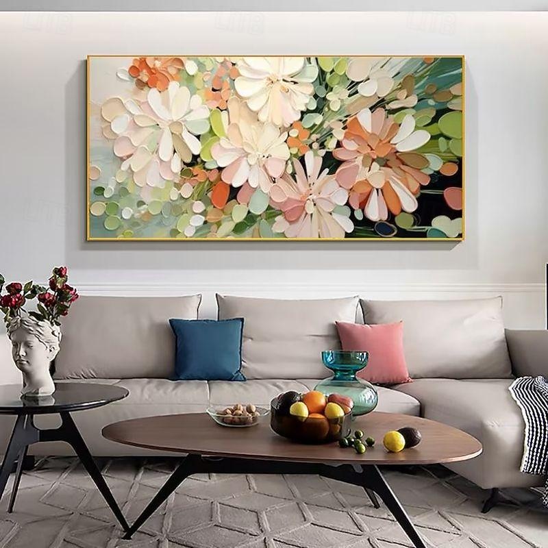 Handmade Oil Painting Canvas Wall Art Decoration 3D Palette Knife Flowers Cream Wind Warm Living Room Dining Bedroom Decorative painting for Home Decor Rolled Frameless Unstretched Painting3