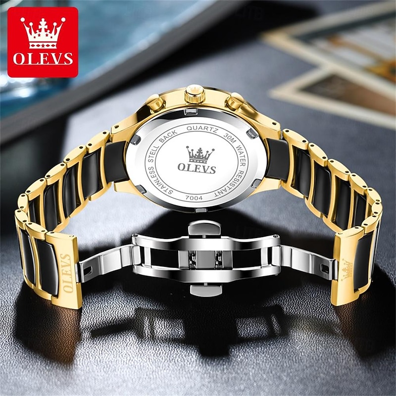 OLEVS 7004 Men's Watches Ceramic Band Chronograph Date Luminous Waterproof Luxury Quartz Watch Man TOP Brand Men Wristwatch3
