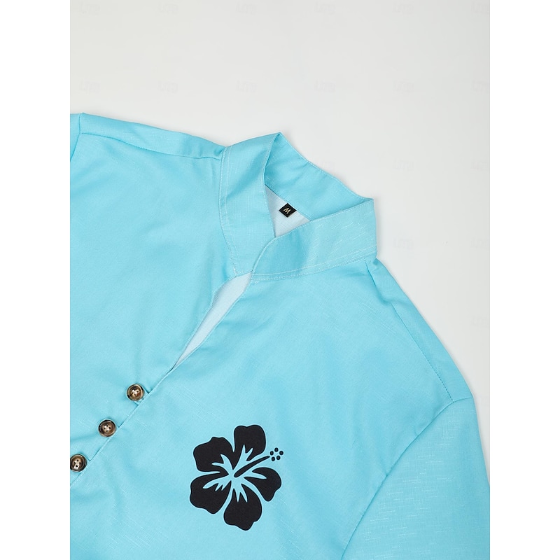 Men's Floral Tropical Flowers Summer Hawaiian Shirt Aloha Shirt Printed Shirts Short Sleeves Shirt Standing Collar Hawaiian Resort Outdoor Vacation Daily Wear Blue Green Light Blue S M L3