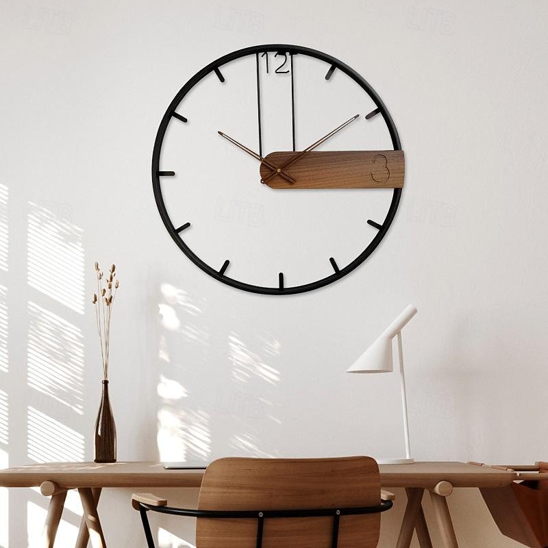 Wall Clock Metal Walnut Pointer Retro Simple Creative Light Luxury Nordic Wall Clock Home Kitchen Office Classroom School 53 60 cm2
