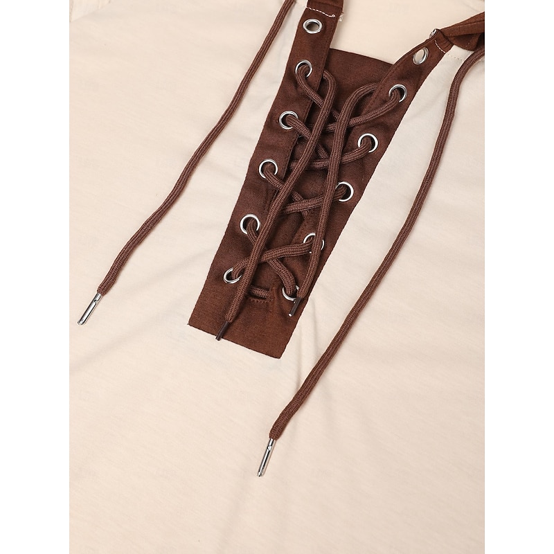 Men's T Shirt Tee Top Long Sleeve Shirt Long Sleeve Hooded Spring &  Fall Color Block Slim Pleated Fashion Designer Basic Lace up Patchwork Vacation Street Going out Black Army Green Beige Top Tee2