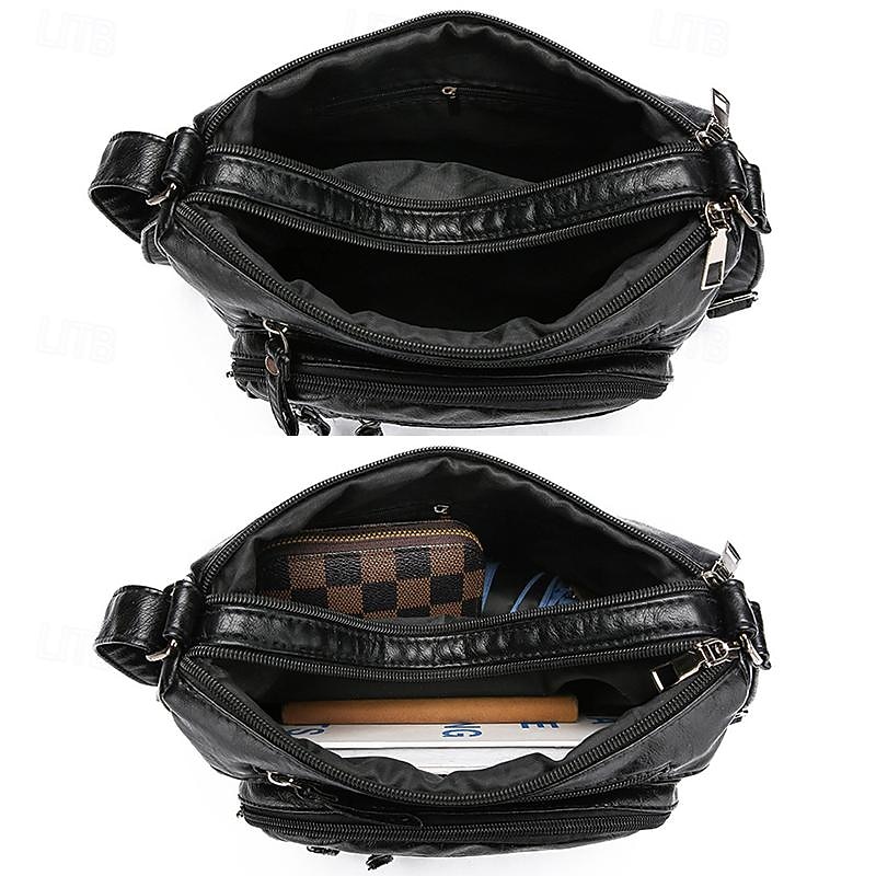 Women's Faux Leather Quilted Crossbody Bag with Multiple Zipper Pockets – Casual and Versatile Handbag for Everyday Use2