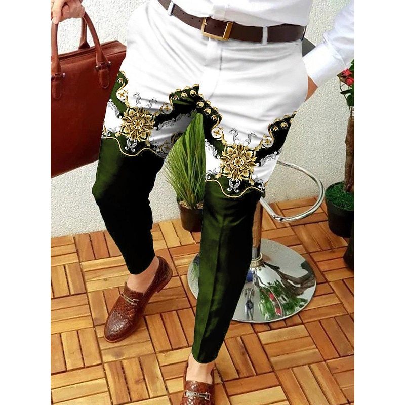 Men's Trousers Chinos Jogger Pants Print Geometry Full Length Casual Daily Trousers Smart Casual Black-White Green Micro-elastic2