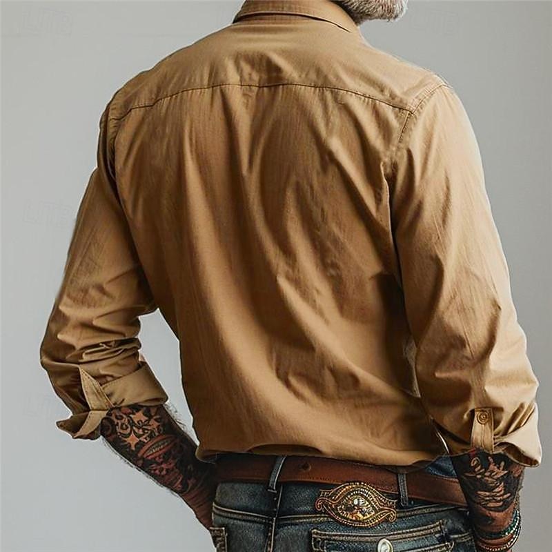 Men's Letter Western Shirt Cowboy Shirt Long Sleeve Vintage Western Style Tribal Outdoor Vacation Horse Race Spring & Summer Turndown Print Button-Down Khaki2