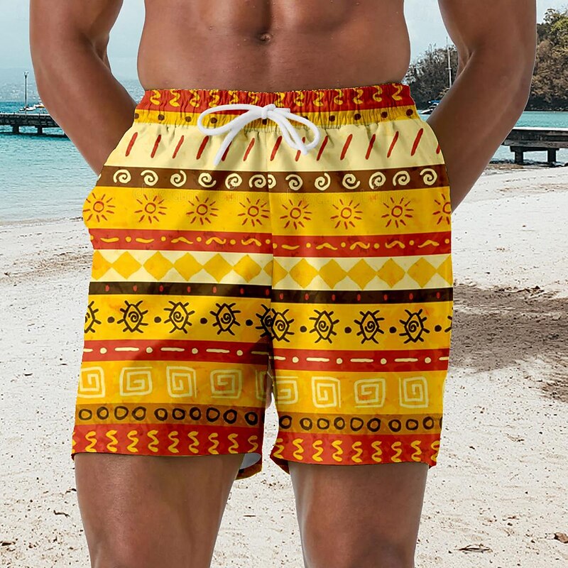 Men's Sun Geometric Pattern Eye Swim Trunks Swim Shorts Board Shorts Mid Waist Hawaiian Ethnic Casual Holiday Beach Drawstring with Mesh lining Elastic Waist Designer Clothing Apparel