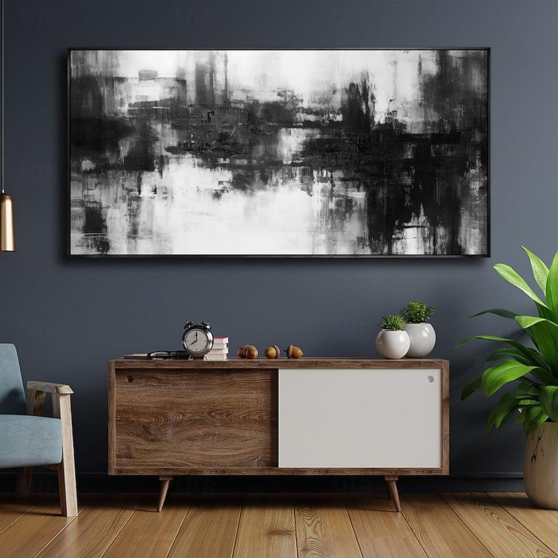Handmade Oil Painting Canvas Wall Art Decoration Black and White Modern Simple Hand-Painted Abstract Decorative Picture for Home Living Room Decor Rolled Frameless Unstretched Painting