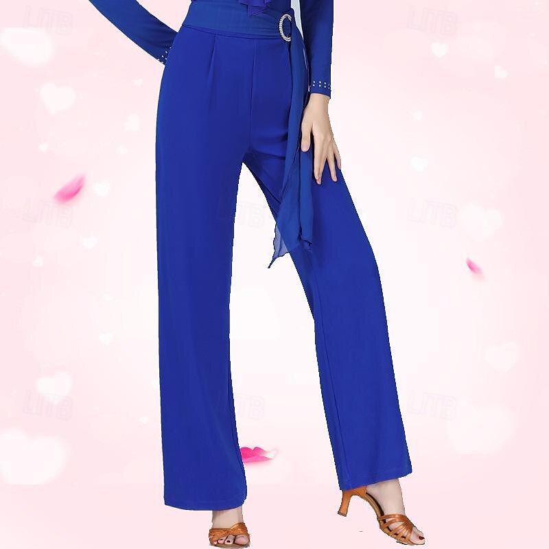 Latin Dance Ballroom Dance Pants Pure Color Splicing Tulle Women's Performance Training High Spandex