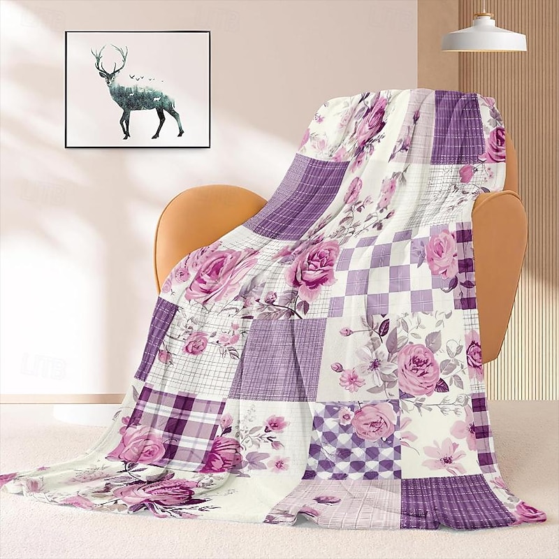 Patchwork Country Pattern Throws Blanket Flannel Throw Blankets Warm All Seasons Gifts Big Blanket4