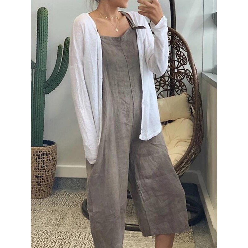 Women's Normal Overall Streetwear Solid Color Sleeveless Square Neck Pocket Street Daily Regular Fit Black Yellow Army Green Summer3